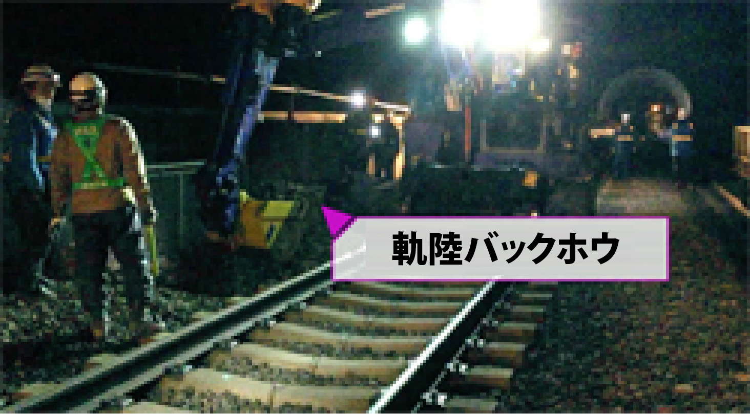 軌陸式バックホウによる道床掘削